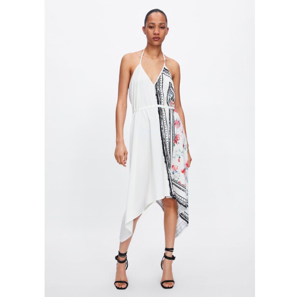 NWT Zara Size M White Floral Asymmetric Dress - Picture 1 of 5